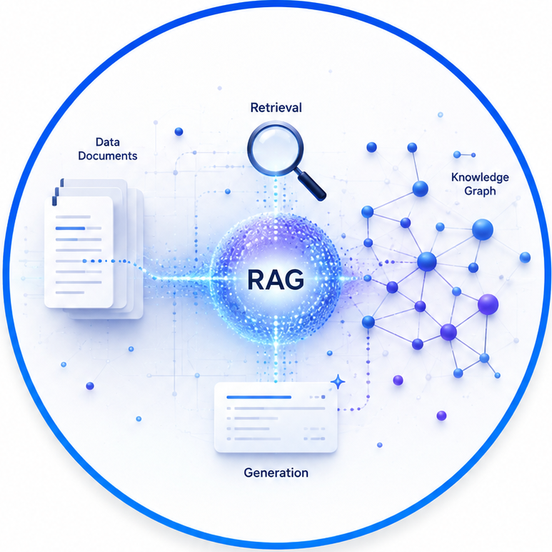 RAG, retrieval and knowledge graph illustration